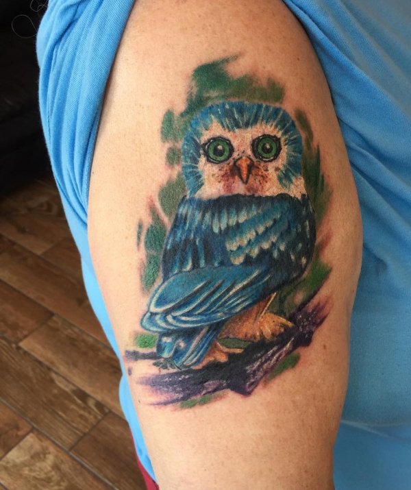 Cool Realistic Colorful Owl Tattoo Design