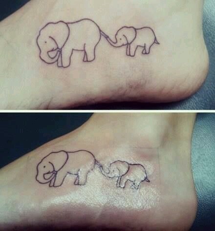 Cool Small And Large Elephant Tattoo On Foot For Sisters