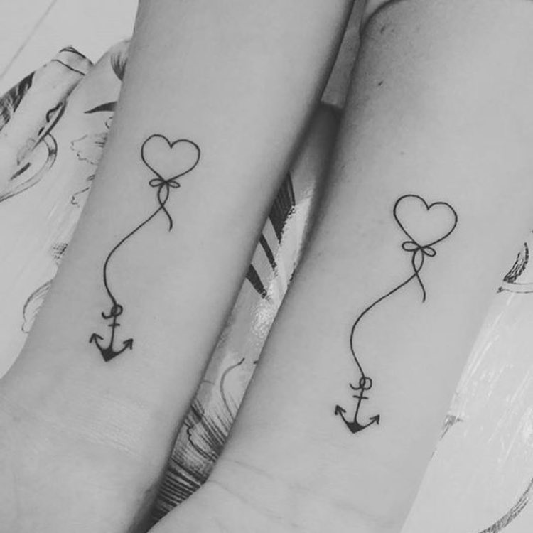 Cute matching anchor tattoo with heart
