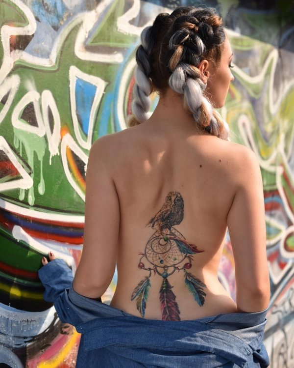 Dreamcatcher Owl Cute Art Of Tattoo On Back