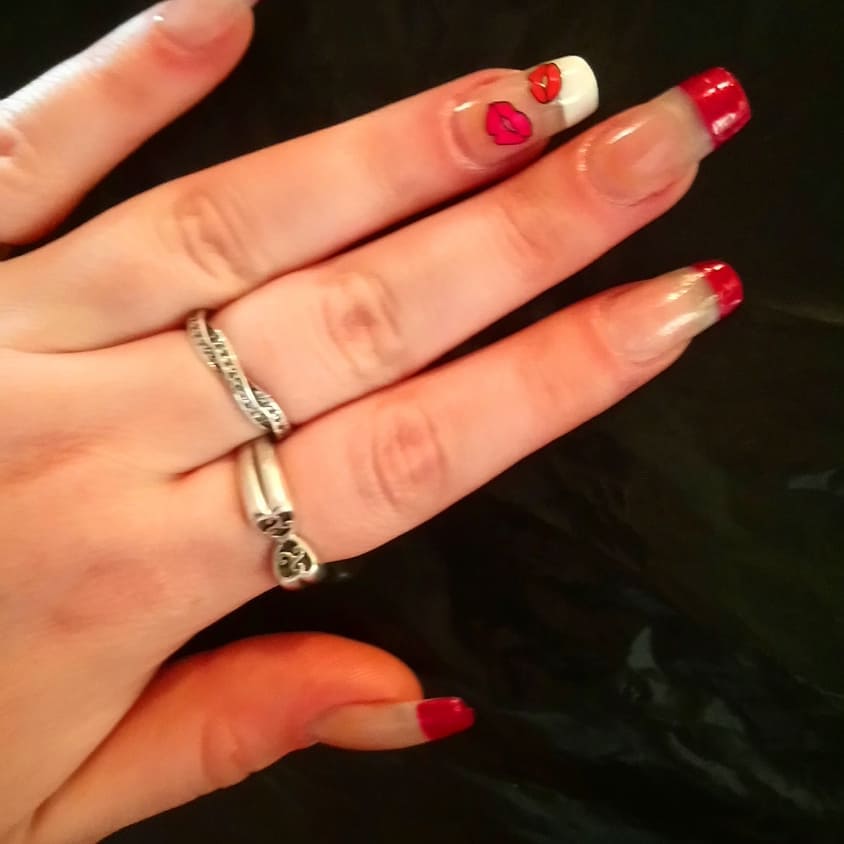 Exclusive Red French Tips Nails With Kisses