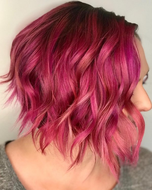 Eye-Catching Burgundy And Pink Ombre Short Hair