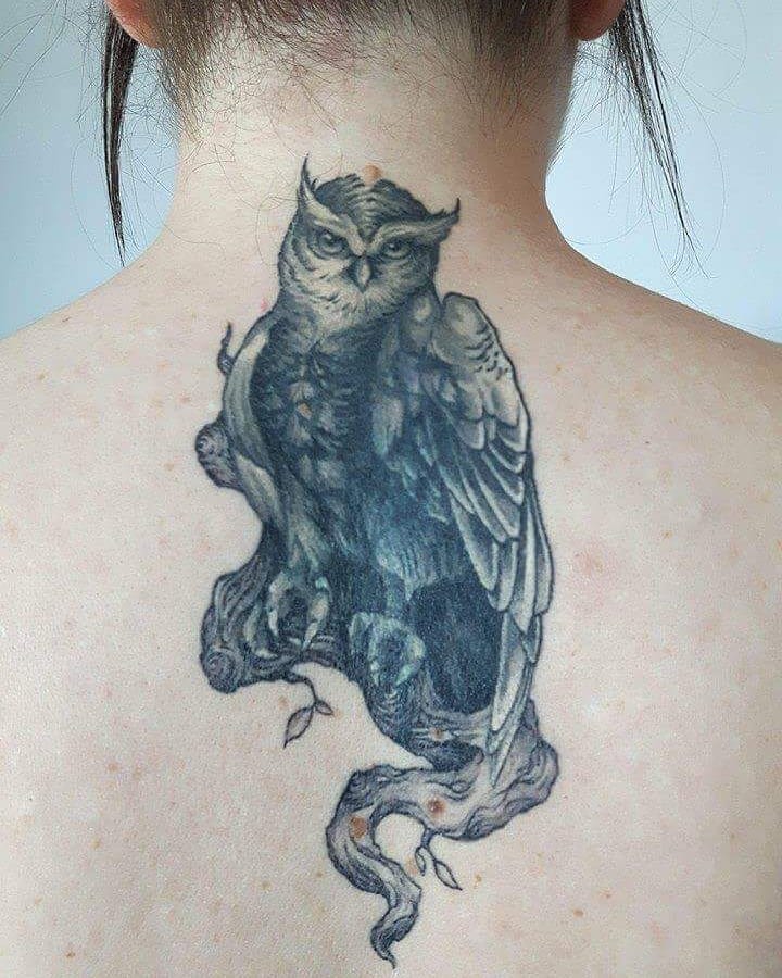 Eye-catching Owl Tattoo On Neck