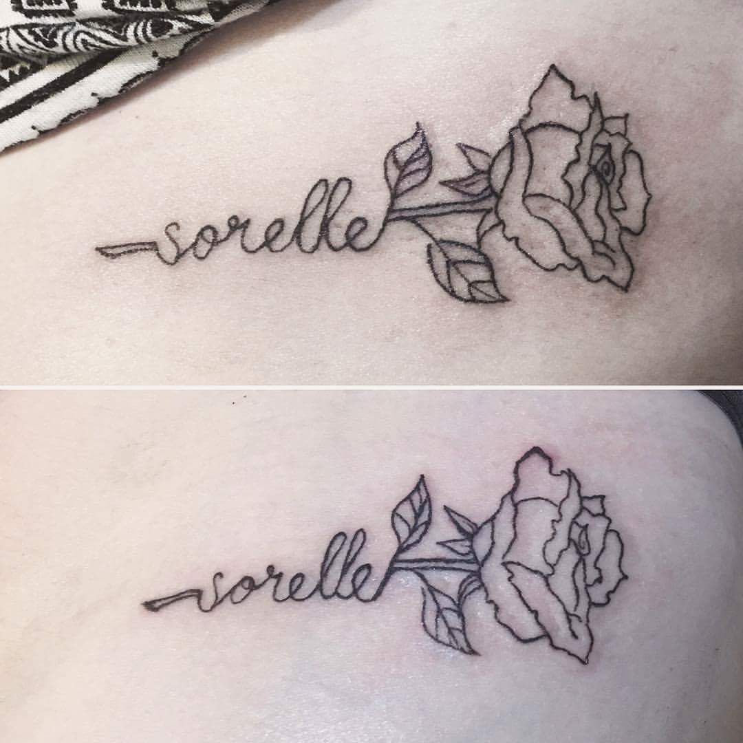 Fabulous Linework Rose Tattoo For Sisters