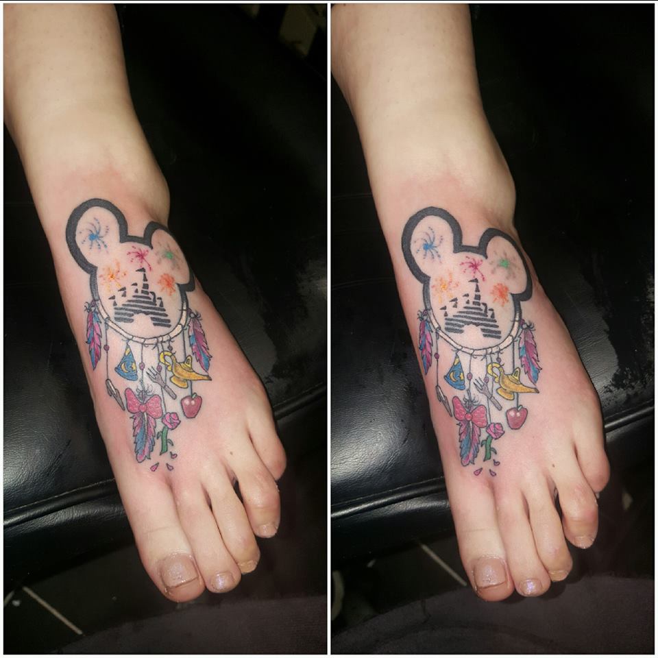 Fantastic Disney Dream Catcher Tattoo On Foot