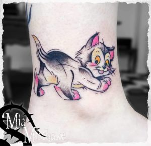 Fineline Cat Tattoo On Ankle