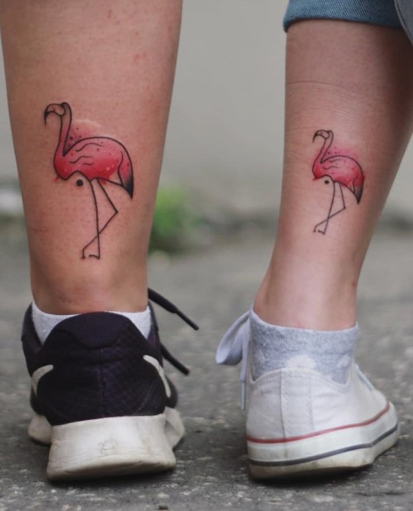 Flamingo Inked On Lower Leg