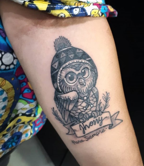 Funny Owl Tattoo On Forearm