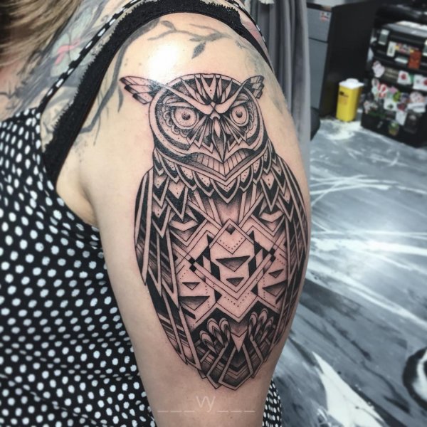 Geometric Art Of Barn Owl Design Tattoo