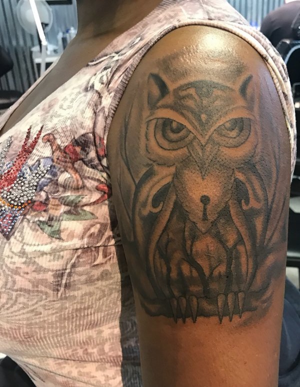 Gray Owl Tattoo With Lock