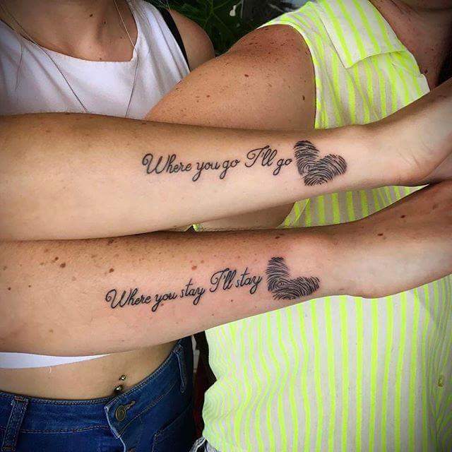 Heart Sketch And Love Quote Sister Tattoo On Sidearms