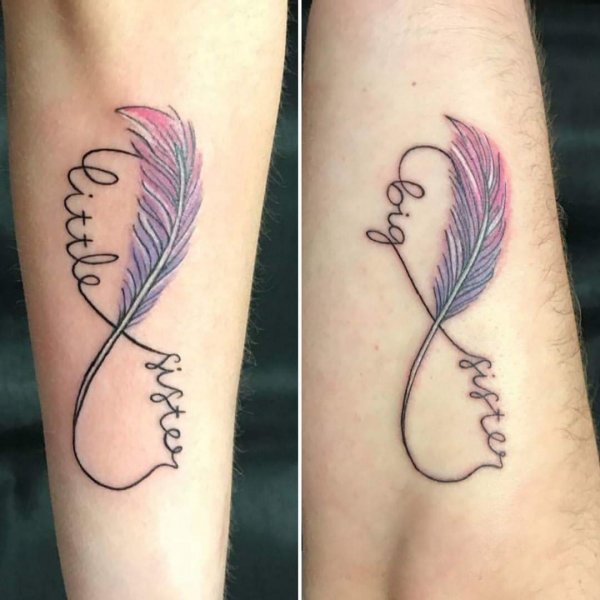Impressive Little Sister And Big Sister Tattoo On Arm