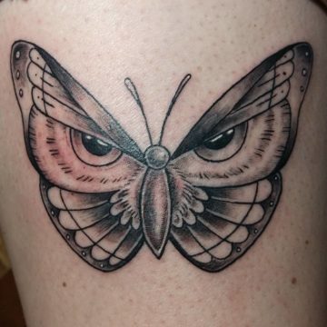 Incredible Owl Tattoo In Shape Of Butterfly