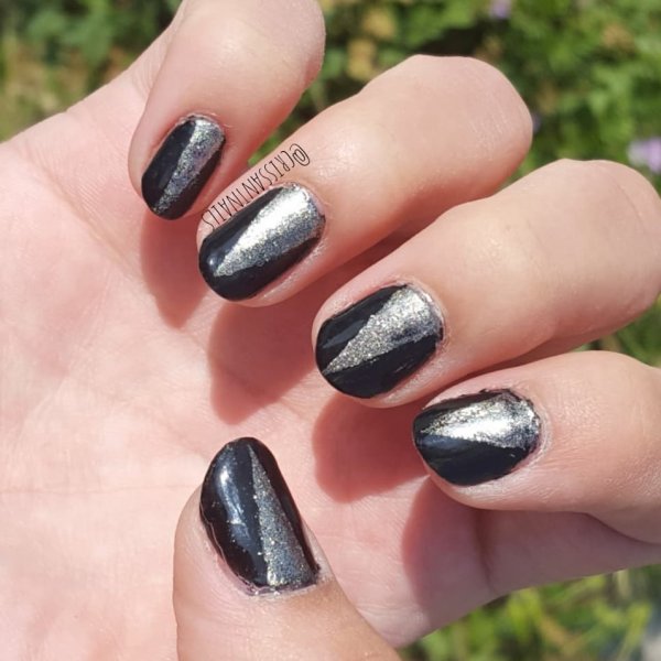 Innovative Tape Nail Art in Brown Black And Silver
