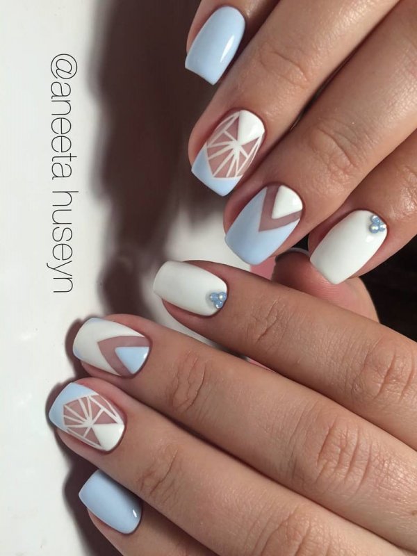 Light blue negative space geometric nails