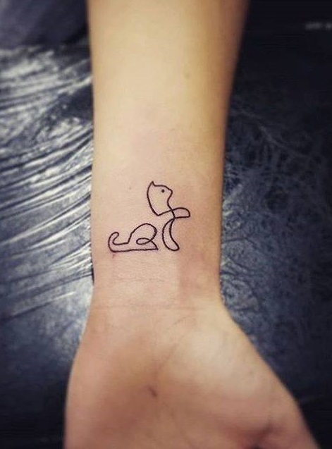 Linework Cat Tattoo On Wrist