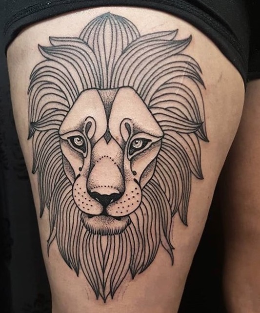 Lion Geometric Animal Tattoo On Thigh