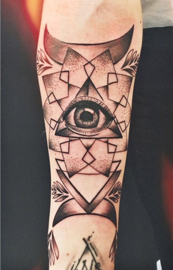Meaningful Eyes Wide Open Pointillism Geometric Tattoo