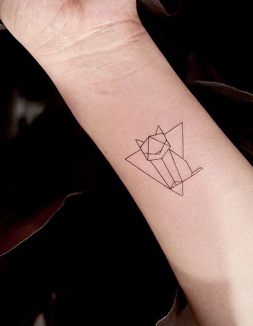 Minimalist Line Work Cat Tattoo On Wrist