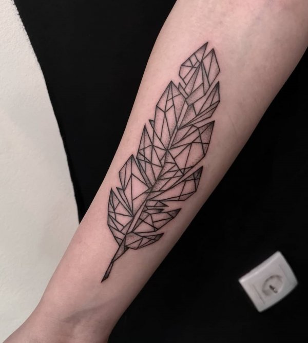 Negative Space Leaf Tattoo With Geometrical Patterns