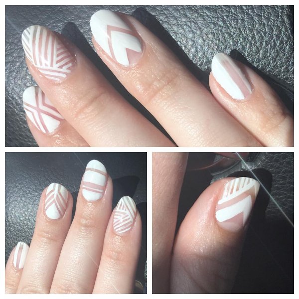 Negative space white geometric nails