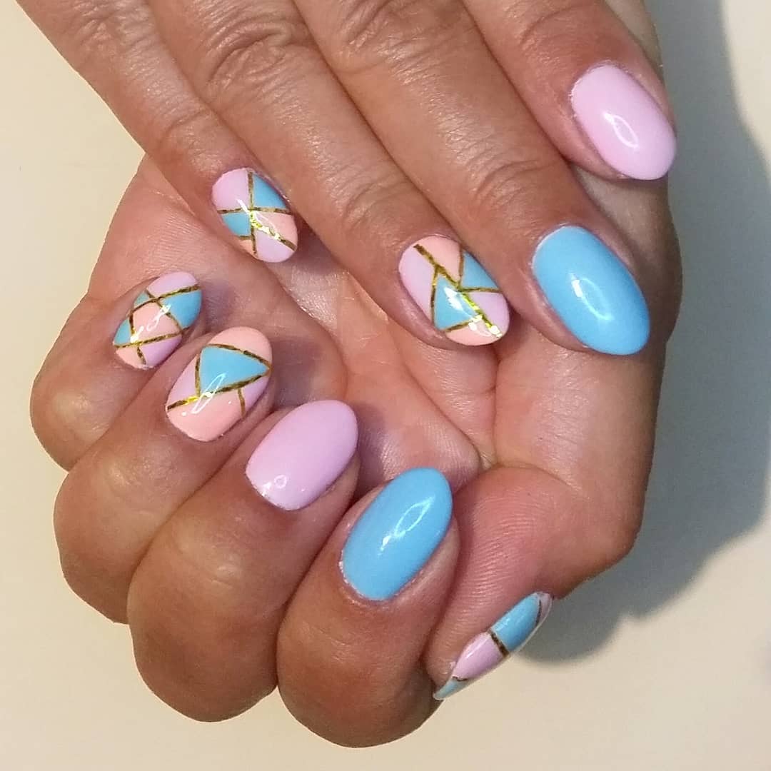 Pink and blue geometric nails