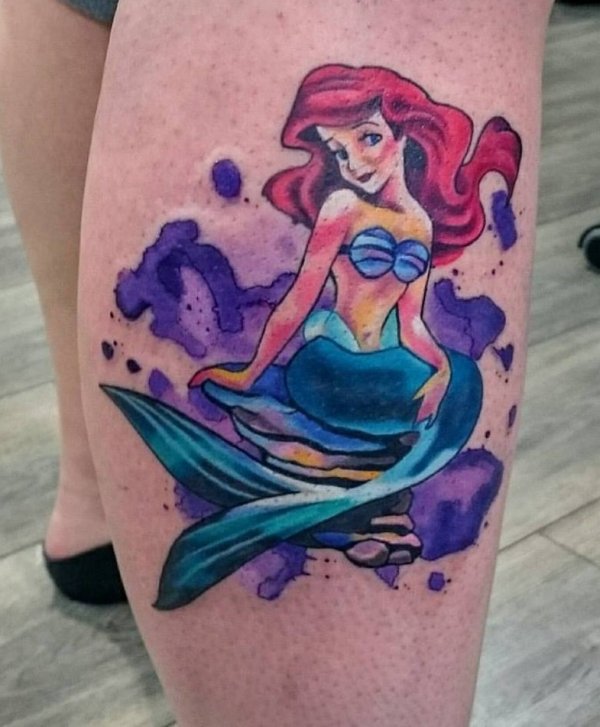 Pretty Mermaid Tattoo On Lower Leg