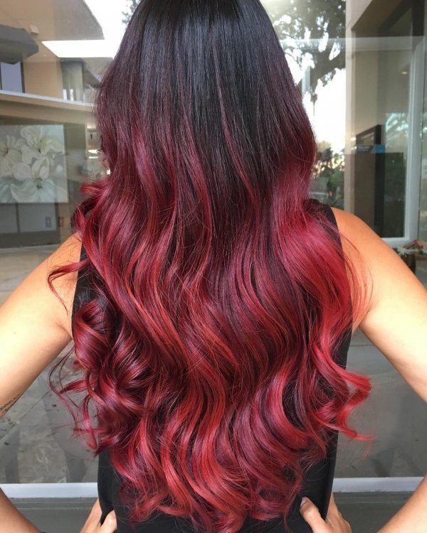 Red Wine To Red Bursts Ombre Hairs
