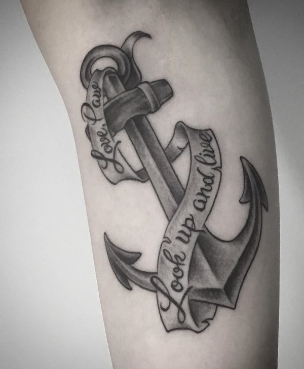 Rocking black and grey anchor tattoo design