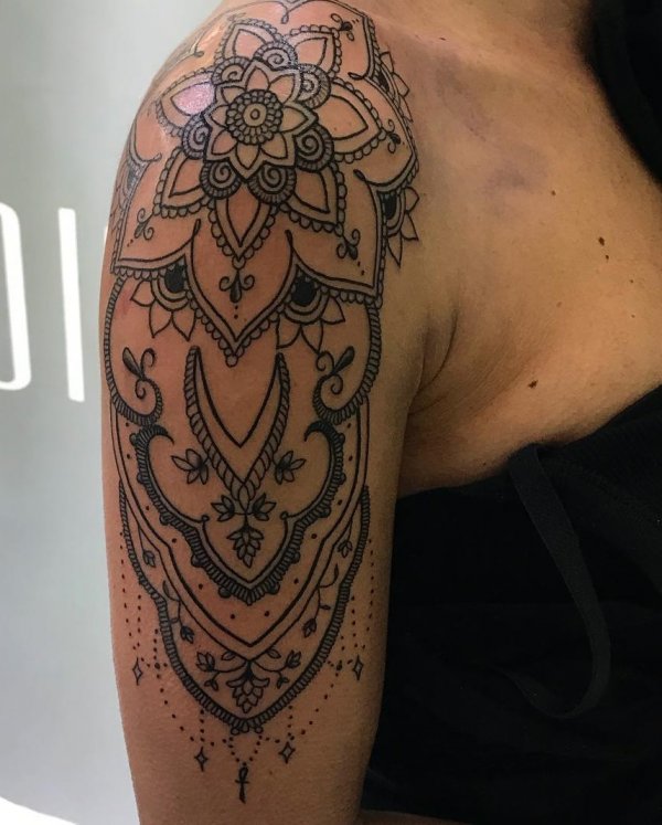 Shoulder Is Decorated With Ornamental Tattoo