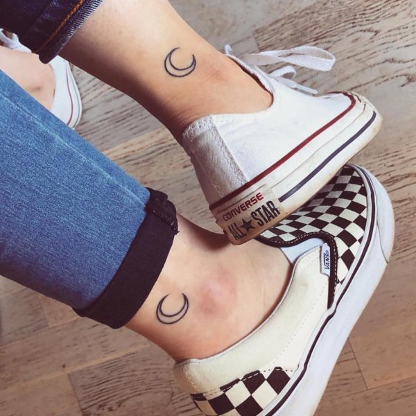 Simple Matching Moon Tattoo On Lower Leg