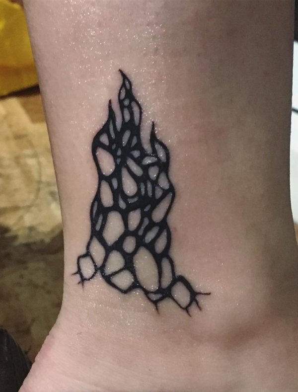 Small Geometric Flame Tattoo On Ankle
