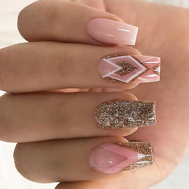 Soft pink ombre geometric square nails