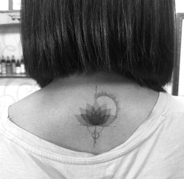 Specular Dotwork Lotus Tattoo On Back
