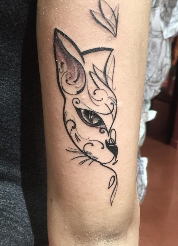 Stylish Cat Tattoo In Geometric Shape