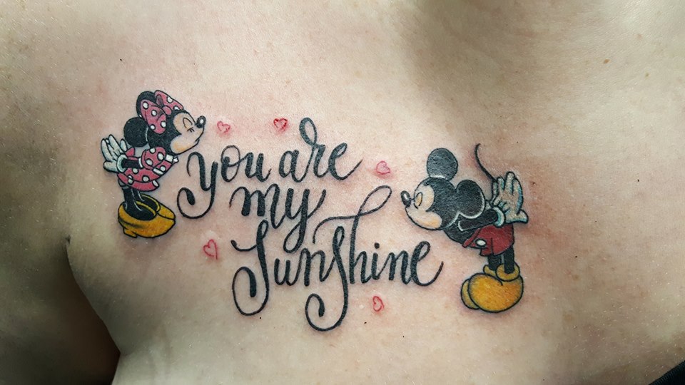 Sweet Tattoo Of Mickey And Minnie Mouse On Back