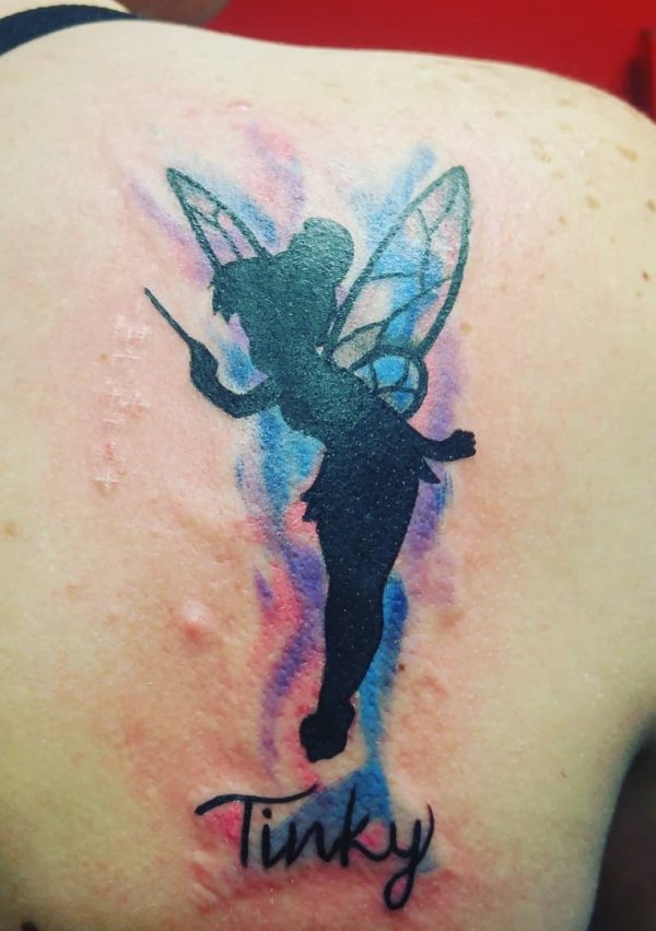 Tinker Bell Tattoo On Back Shoulder