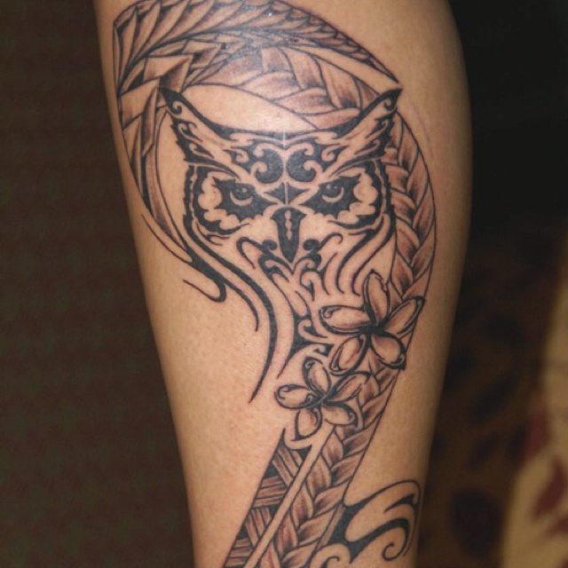 Tribal Owl Tattoo Idea On Leg