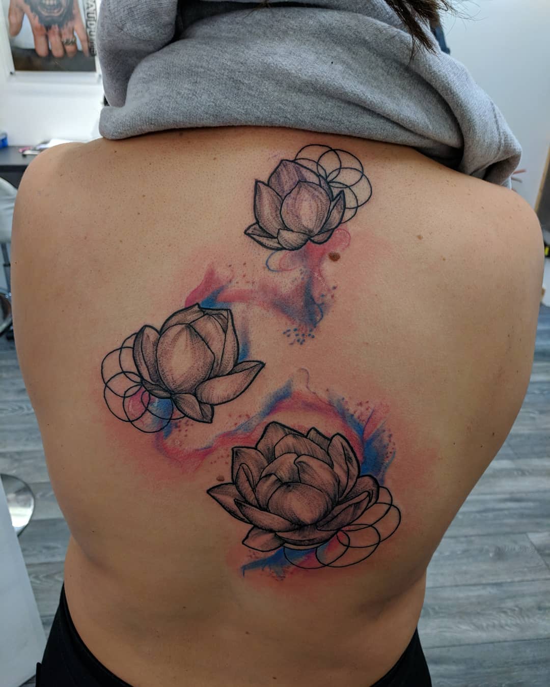 Watercolor Lotus Tattoos On Back