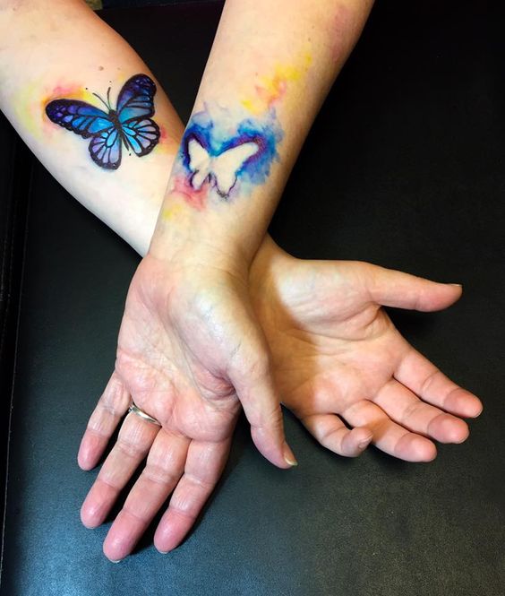 Watercolor Matching Butterfly Tattoo For Sisters