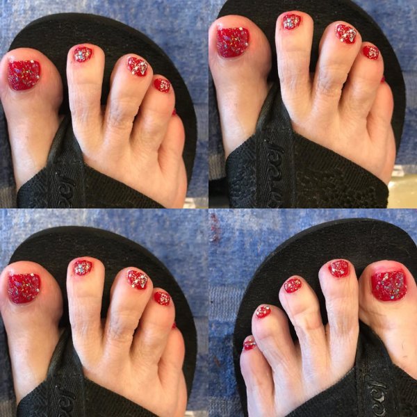 Amazing glitter blood red toe nails. Pic by mznique37