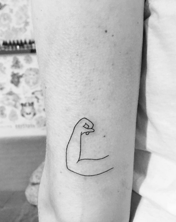 Easy girl power line work tattoo on sleeve. Pic by kekena__