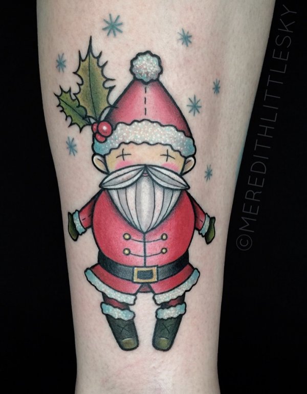 Funny Santa tattoo on lower leg