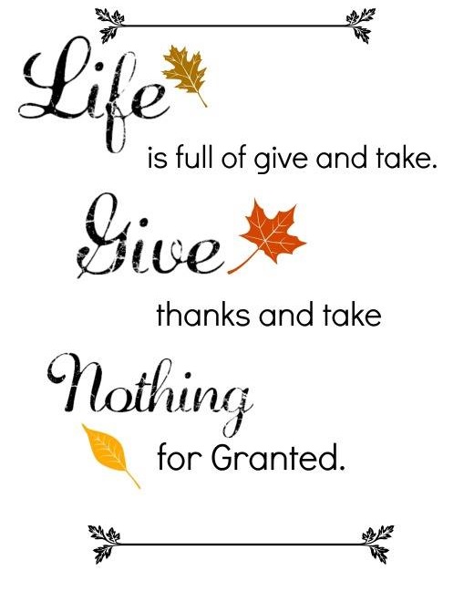 Life is full of give and take, give thanks and take nothing for granted. Pic by Thanksgiving Quotes