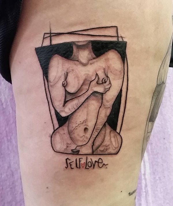 Self lower feminist thigh tattoo idea. Pic by yase_farbextase
