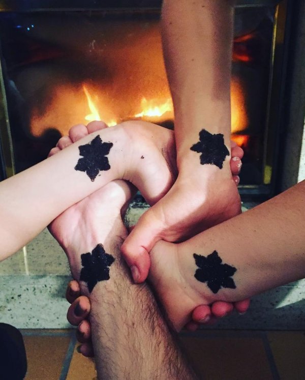 Solid snowflakes Christmas tattoo for friends.