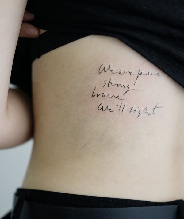 We are pure, strong, brave, we will fight feminist tattoo idea. Pic by tattooist_chi