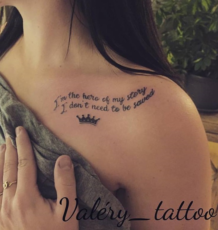 Feminist quote tattoo with crown.
