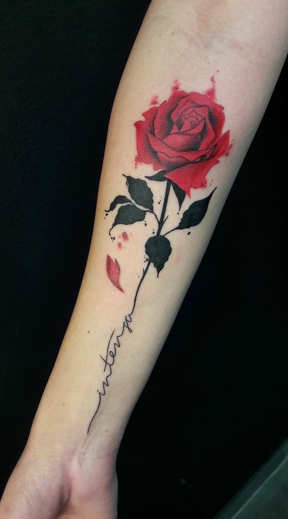 This Rose flower watercolor tattoo design looking very cute, giving awesome look on arm.