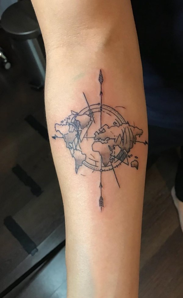 This compass tattoo with word tattoo makes an excellent choice for traveller.